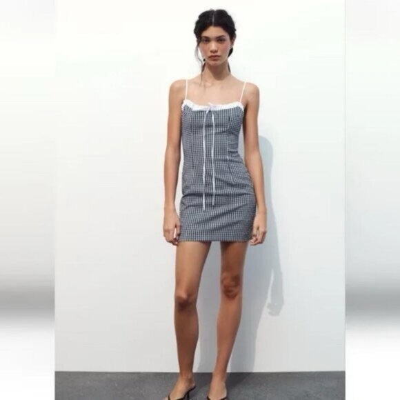 Zara gingham mini dress Sz M - Picture 3 of 4